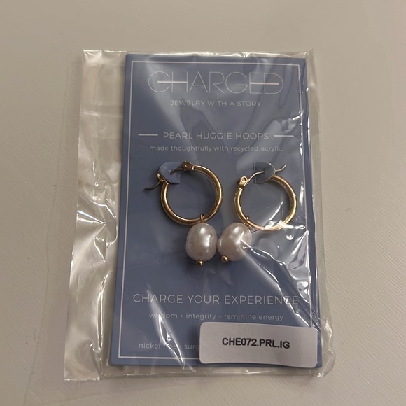 Charged Removable Pearl Huggie Earrings - Picture 4 of 4